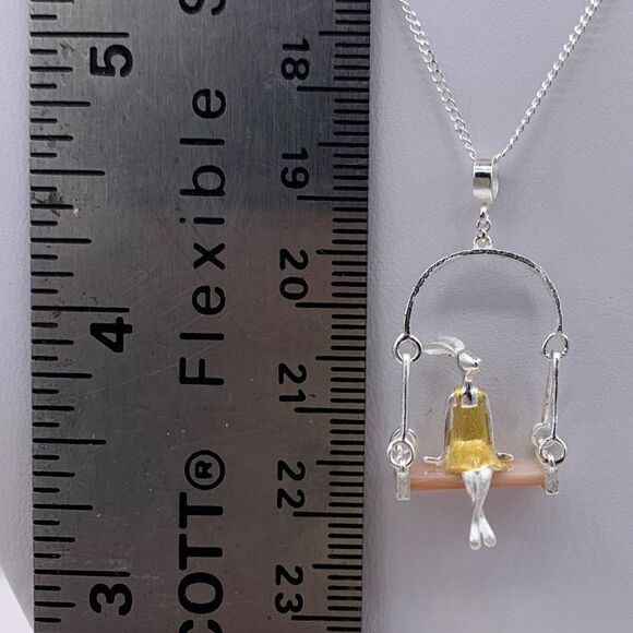 Pendant & chain, solid sterling 925 silver, real gold accent, hand made, 11 in. - Picture 4 of 16